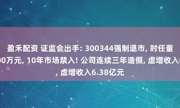 盈禾配资 证监会出手: 300344强制退市, 时任董事长罚500万元, 10年市场禁入! 公司连续三年造假, 虚增收入6.38亿元
